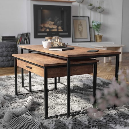 Flash Furniture Walnut 2 Piece Nesting Tables Set - Black Frames NAN-JH-17145-GG